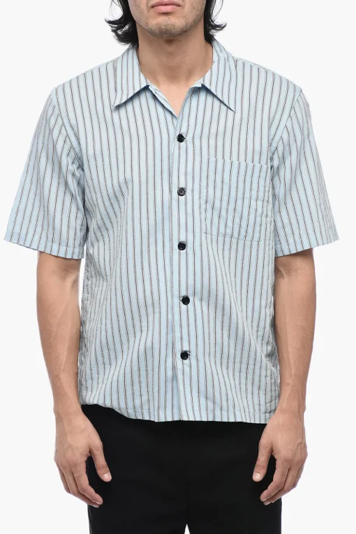 New Camicia a Righe in Popeline di Cotone Uomo Camicie