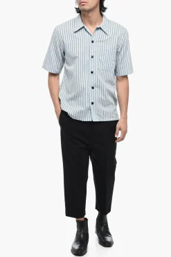 New Camicia a Righe in Popeline di Cotone Uomo Camicie