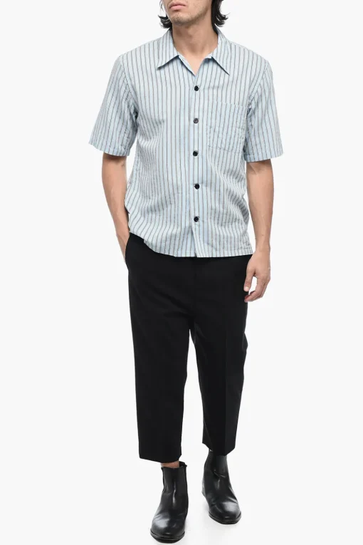 New Camicia a Righe in Popeline di Cotone Uomo Camicie