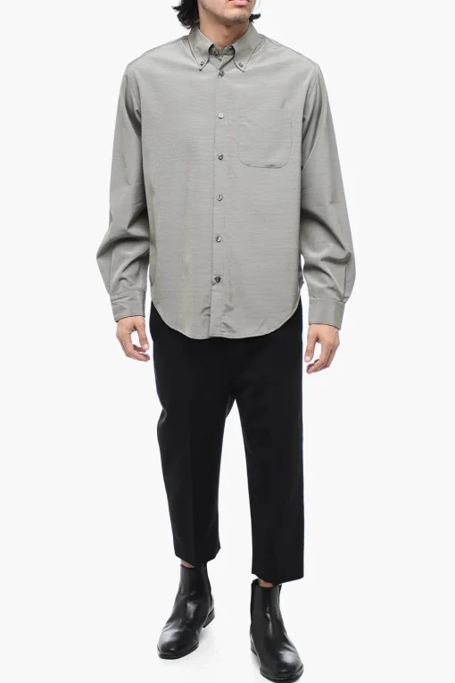 Hot Camicia Asimmetric in Micro Pied De Poule Uomo Camicie