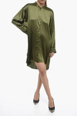 Camicia Asimmetrica GIOIA in Satin con Collo Coreano>Mr. Mrs. Shirt Online