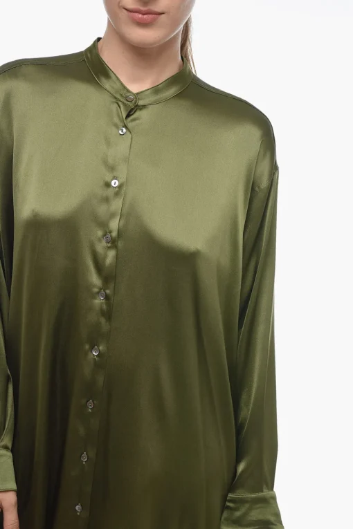Camicia Asimmetrica GIOIA in Satin con Collo Coreano>Mr. Mrs. Shirt Online