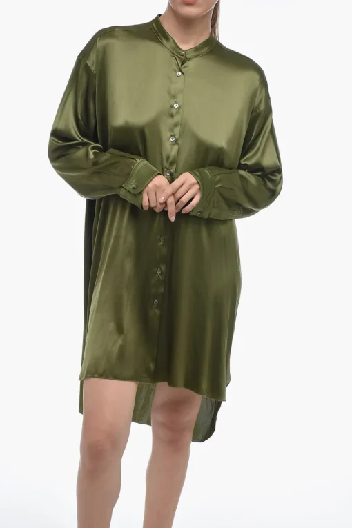 Camicia Asimmetrica GIOIA in Satin con Collo Coreano>Mr. Mrs. Shirt Online
