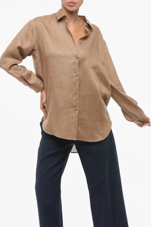 Camicia Asimmetrica in Lino>Super Blond Outlet