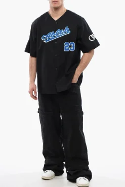 Camicia BASEBALL in Cotone con Logo Ricamato></noscript>Off-White Discount