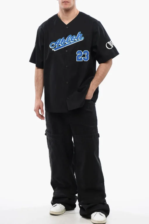 Camicia BASEBALL in Cotone con Logo Ricamato>Off-White Discount