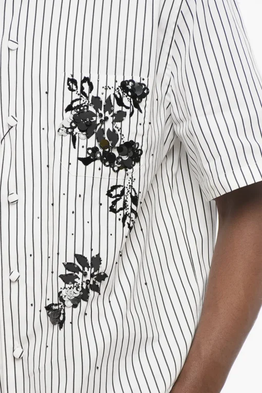 Camicia Bowling a Righe con Ricamo in Paillettes>Dolce & Gabbana Best