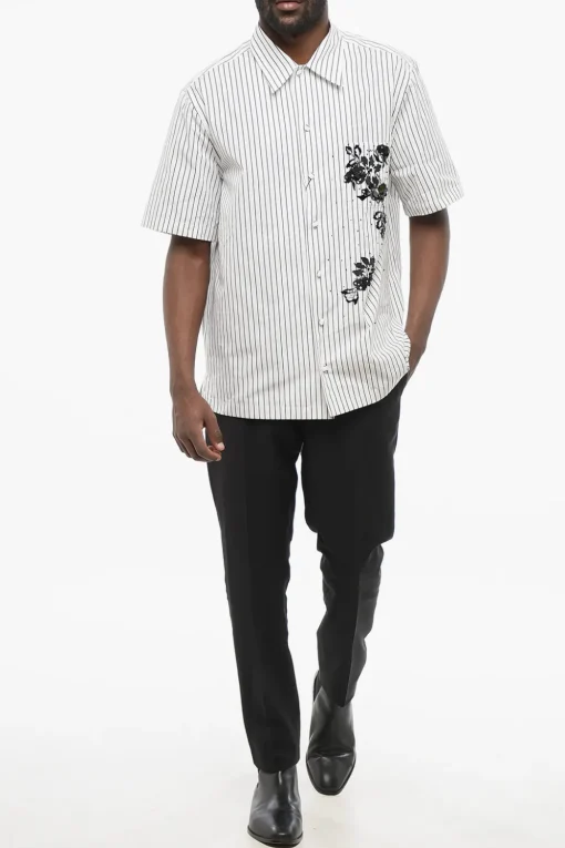 Camicia Bowling a Righe con Ricamo in Paillettes>Dolce & Gabbana Best