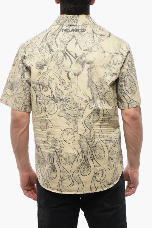 Online Camicia Bowling con Stampa Floreale Uomo Camicie
