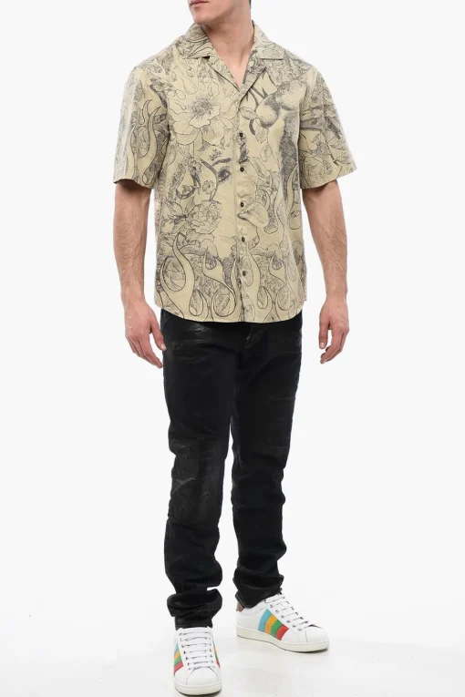 Online Camicia Bowling con Stampa Floreale Uomo Camicie