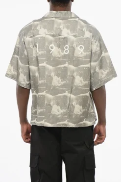 Outlet Camicia Bowling in Misto Lino Stampato Uomo Camicie