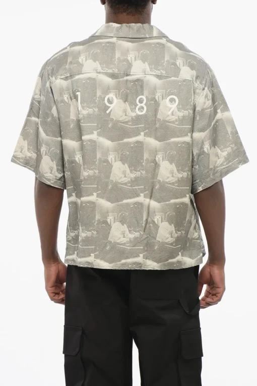 Outlet Camicia Bowling in Misto Lino Stampato Uomo Camicie