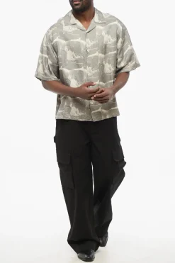 Outlet Camicia Bowling in Misto Lino Stampato Uomo Camicie