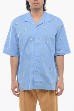 Discount Camicia Bowlling in Misto Cotone con Ricami Paillettati Uomo Camicie