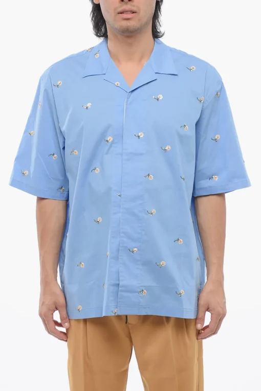 Discount Camicia Bowlling in Misto Cotone con Ricami Paillettati Uomo Camicie
