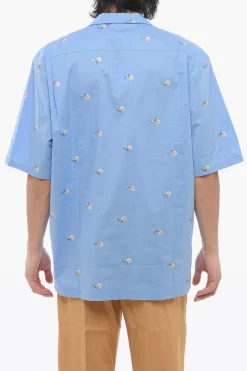 Discount Camicia Bowlling in Misto Cotone con Ricami Paillettati Uomo Camicie