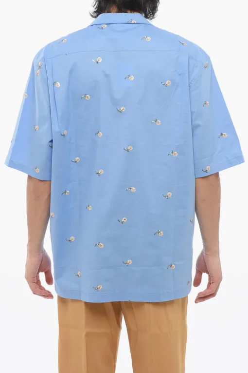 Discount Camicia Bowlling in Misto Cotone con Ricami Paillettati Uomo Camicie
