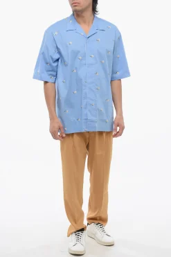 Discount Camicia Bowlling in Misto Cotone con Ricami Paillettati Uomo Camicie