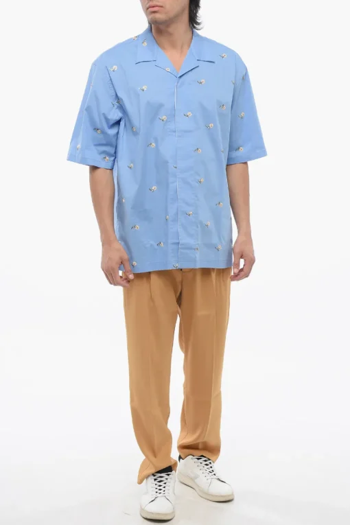Discount Camicia Bowlling in Misto Cotone con Ricami Paillettati Uomo Camicie
