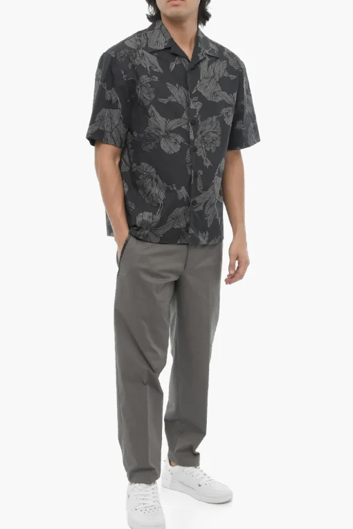 Camicia Boxy Fit a Motivo Floreale con Abbottonatura Nascosta>Neil Barrett Hot