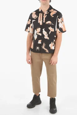Clearance Camicia BURNING MAN a Maniche Corte con Collo Camp Uomo Camicie