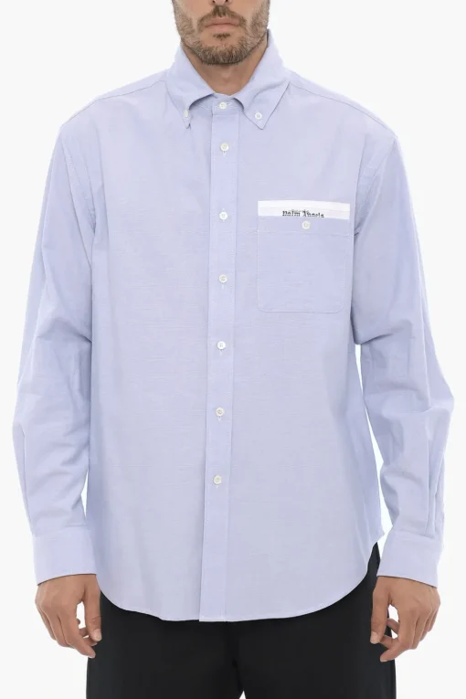 Hot Camicia Button Down in Cotone Piquet con Taschino Uomo Camicie