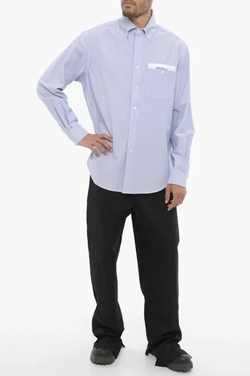 Hot Camicia Button Down in Cotone Piquet con Taschino Uomo Camicie