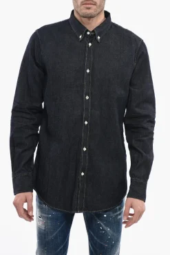 Outlet Camicia Button-down DEAN in Denim Lavaggio Scuro Uomo Camicie