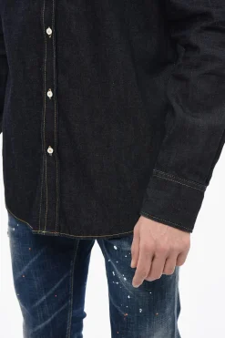 Outlet Camicia Button-down DEAN in Denim Lavaggio Scuro Uomo Camicie