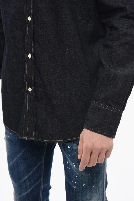 Outlet Camicia Button-down DEAN in Denim Lavaggio Scuro Uomo Camicie