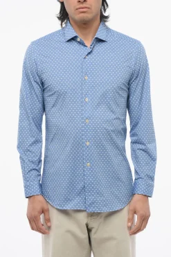 Clearance Camicia Casual a Fantasia Geometrica con Collo Francese Uomo Camicie