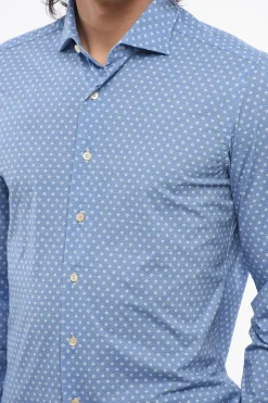 Clearance Camicia Casual a Fantasia Geometrica con Collo Francese Uomo Camicie