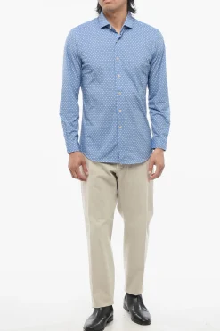 Clearance Camicia Casual a Fantasia Geometrica con Collo Francese Uomo Camicie