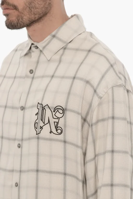 Clearance Camicia Casual a Quadri con Monogram in Rilievo Uomo Camicie