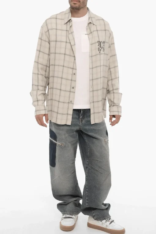 Clearance Camicia Casual a Quadri con Monogram in Rilievo Uomo Camicie