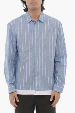 New Camicia Casual Boxy fIt A righe in Cotone Uomo Camicie