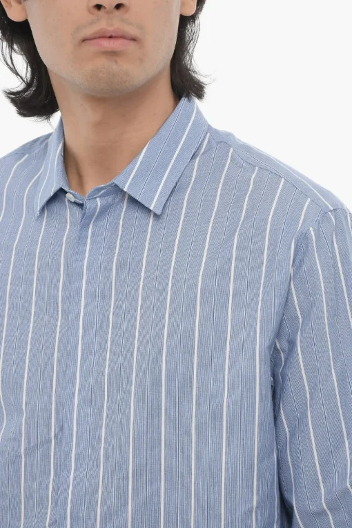 New Camicia Casual Boxy fIt A righe in Cotone Uomo Camicie