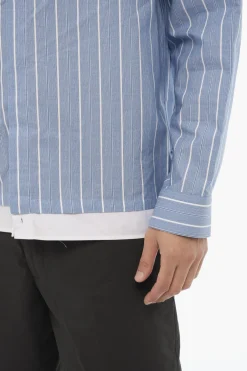 New Camicia Casual Boxy fIt A righe in Cotone Uomo Camicie