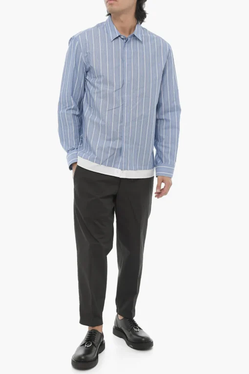 New Camicia Casual Boxy fIt A righe in Cotone Uomo Camicie