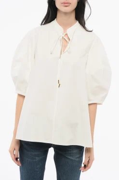 Fashion Camicia con Maniche 3/4 e Dettaglio da Allacciare Donna Camicie