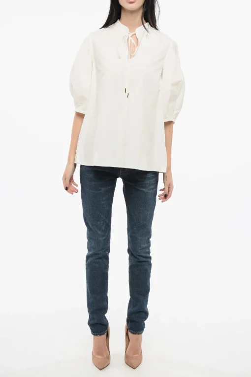 Fashion Camicia con Maniche 3/4 e Dettaglio da Allacciare Donna Camicie