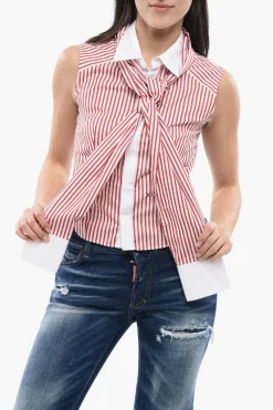 Camicia Crop a Righe Awning con Dettaglio Knotted>Dsquared2 Fashion