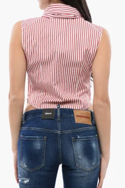 Camicia Crop a Righe Awning con Dettaglio Knotted>Dsquared2 Fashion