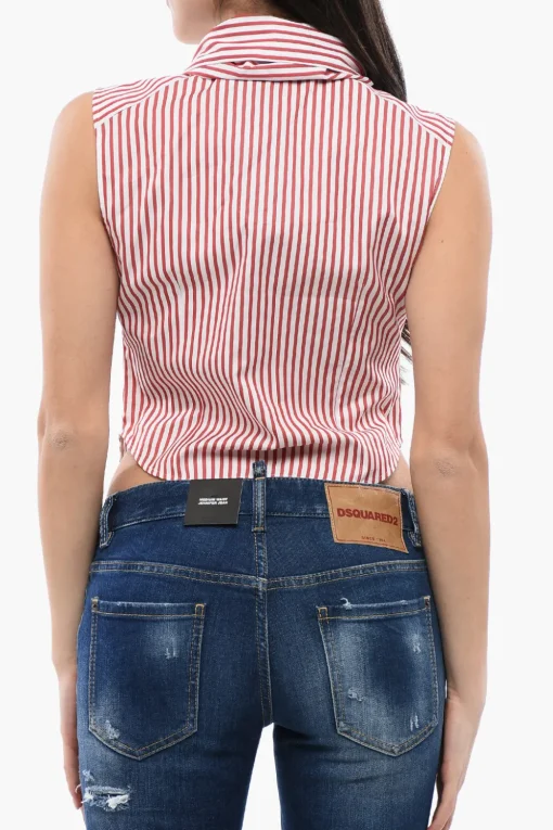 Camicia Crop a Righe Awning con Dettaglio Knotted>Dsquared2 Fashion