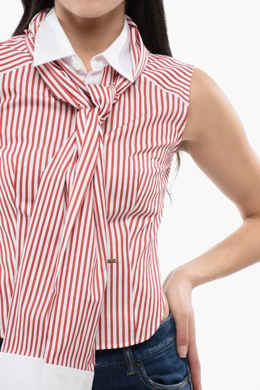 Camicia Crop a Righe Awning con Dettaglio Knotted>Dsquared2 Fashion