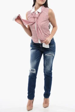 Camicia Crop a Righe Awning con Dettaglio Knotted></noscript>Dsquared2 Fashion
