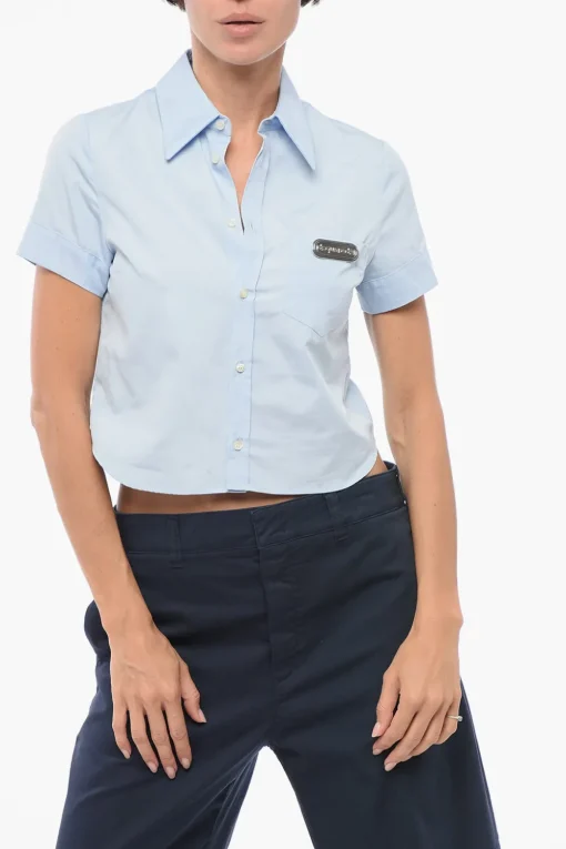 Camicia Crop con Collo Button Down>Dsquared2 Outlet