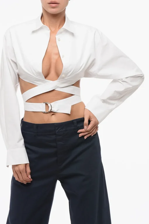 Camicia Crop in Cotone con Dettaglio Lace-up>Alaia Sale