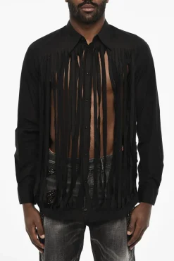 Sale Camicia Effetto Vintage con Collo Francese Uomo Camicie