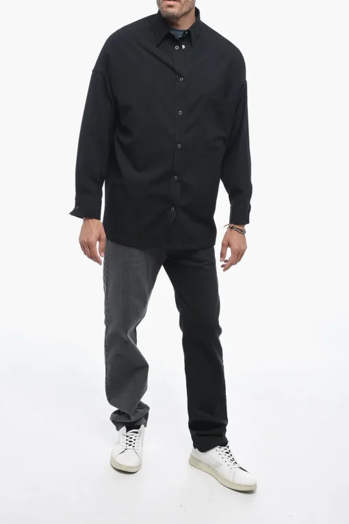 Best Camicia GIO in Twill di Lana con Bottoni a Pressione Uomo Camicie
